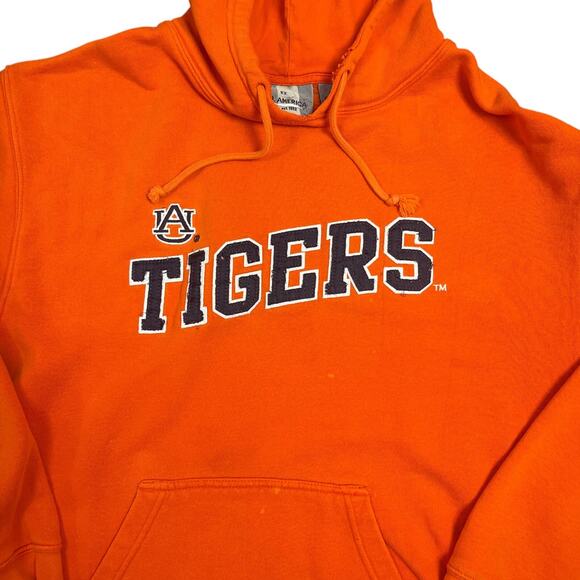 VTG Auburn Tigers Pullover Hoodie Stitched Spell Out Varsity Sz L Orange Y2K - Picture 2 of 7